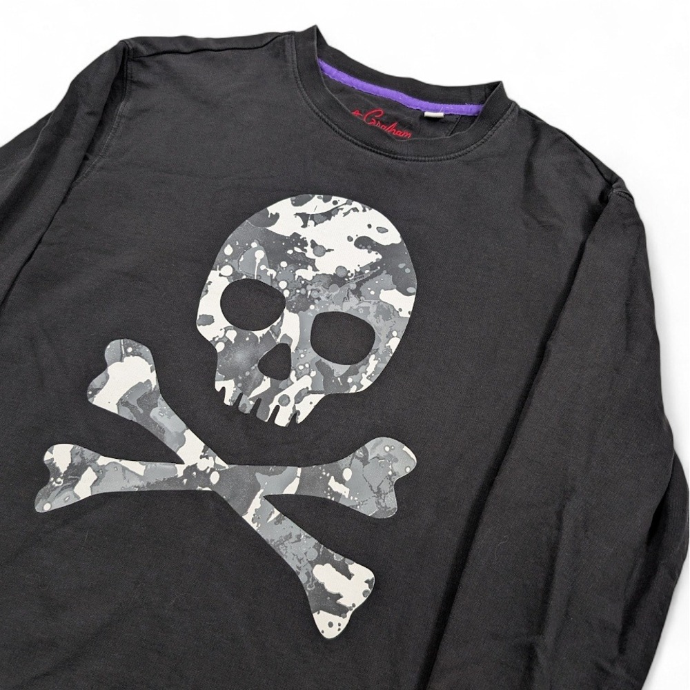 Robert Graham Camo Skull Crossbones Knockout Long Sleeve Tee Mens Large‎ Black